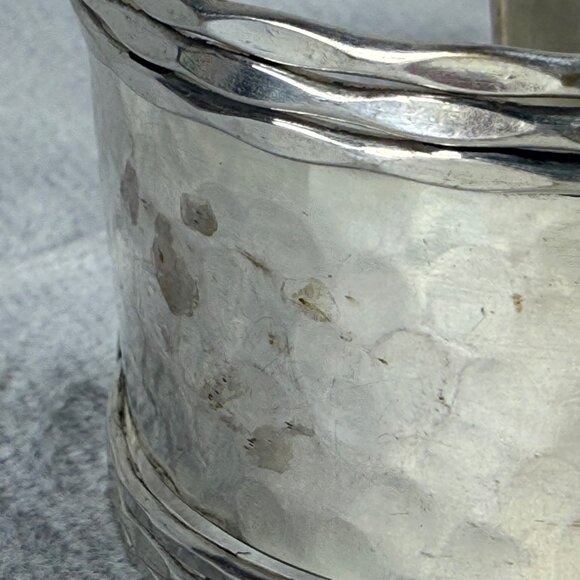 Hammered Silver Tone Metal Cuff Bracelet Asymmetrical Textured Adjustable Fit - Picture 11 of 16